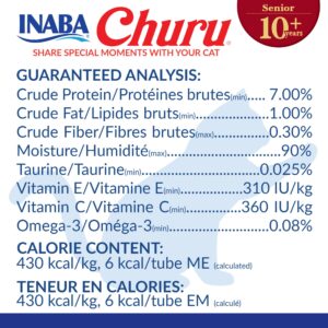 INABA Churu for Senior 10+, Creamy Lickable Cat Treats with Taurine, Vitamin E & C, 0.5 Ounces Each, 40 Tubes, Tuna & Chicken Variety