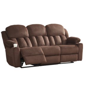 Jocisland Recliner Couch, 3 Seater Recliner with Cup Holders, Plush Fabric Reclining Couch with Dual Wingback, Comfy Recliner Sofas for Living Room(Brown)