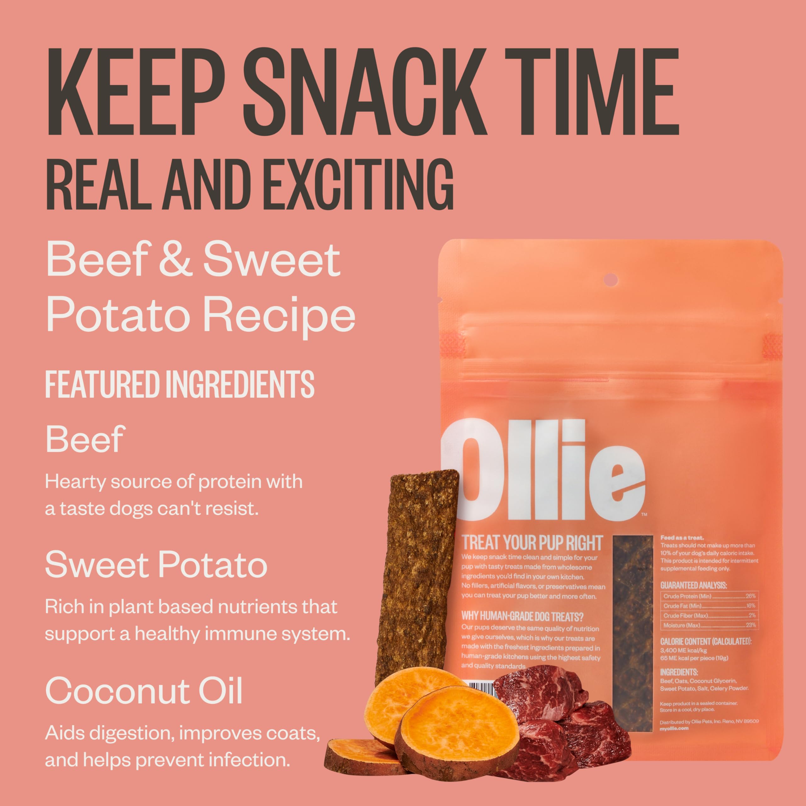 Ollie Belly Rubs Dog Probiotic Chews - Probiotics for Dogs and Ollie Jerky Treats Variety Pack - Chicken and Apple Recipe and Beef and Sweet Potato Recipe - Dog Jerky Treats