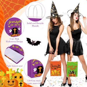 Funnymoom 24 Pcs Christian Halloween Bags with Handle Gift Pumpkin Religious Halloween Trick or Treat Candy Bags Paper Halloween Party Favor Bags Decoration Supplies Goodie Bags for Party Favor