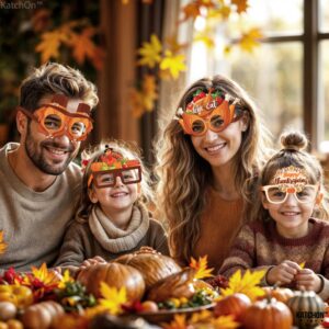 KatchOn, Happy Thanksgiving Glasses - Pack of 12 | Fall Thanksgiving Party Favors for Thanksgiving Party Decorations | Turkey Glasses, Thanksgiving Photo Booth Props | Fall Thanksgiving Decorations