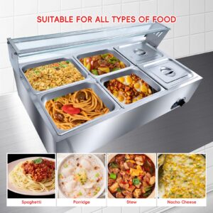 GarveeTech 6-Pan Commercial Food Warmer, 72QT Stainless Steel Bain Marie Buffet Food Warmer Steam Table, Electric Countertop Warmer with Temperature Control for Catering Restaurant Party, 1500W