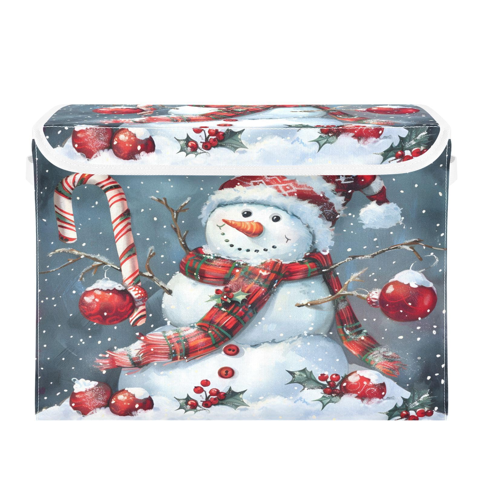 senya Christmas Baskets Collapsible Storage Bins with Lids, Christmas Snowman Candy Storage Boxes Clothes Baskets for Organizing