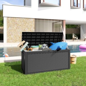 PatioZen 100 Gallon Resin Large Deck Box, Lockable Patio Outdoor Storage Box for Furniture, Garden Tools and Tools Storage, Waterproof Outside Storage Box - Black