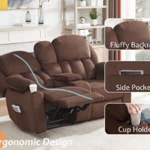 Jocisland Recliner Couch, 3 Seater Recliner with Cup Holders, Plush Fabric Reclining Couch with Dual Wingback, Comfy Recliner Sofas for Living Room(Brown)