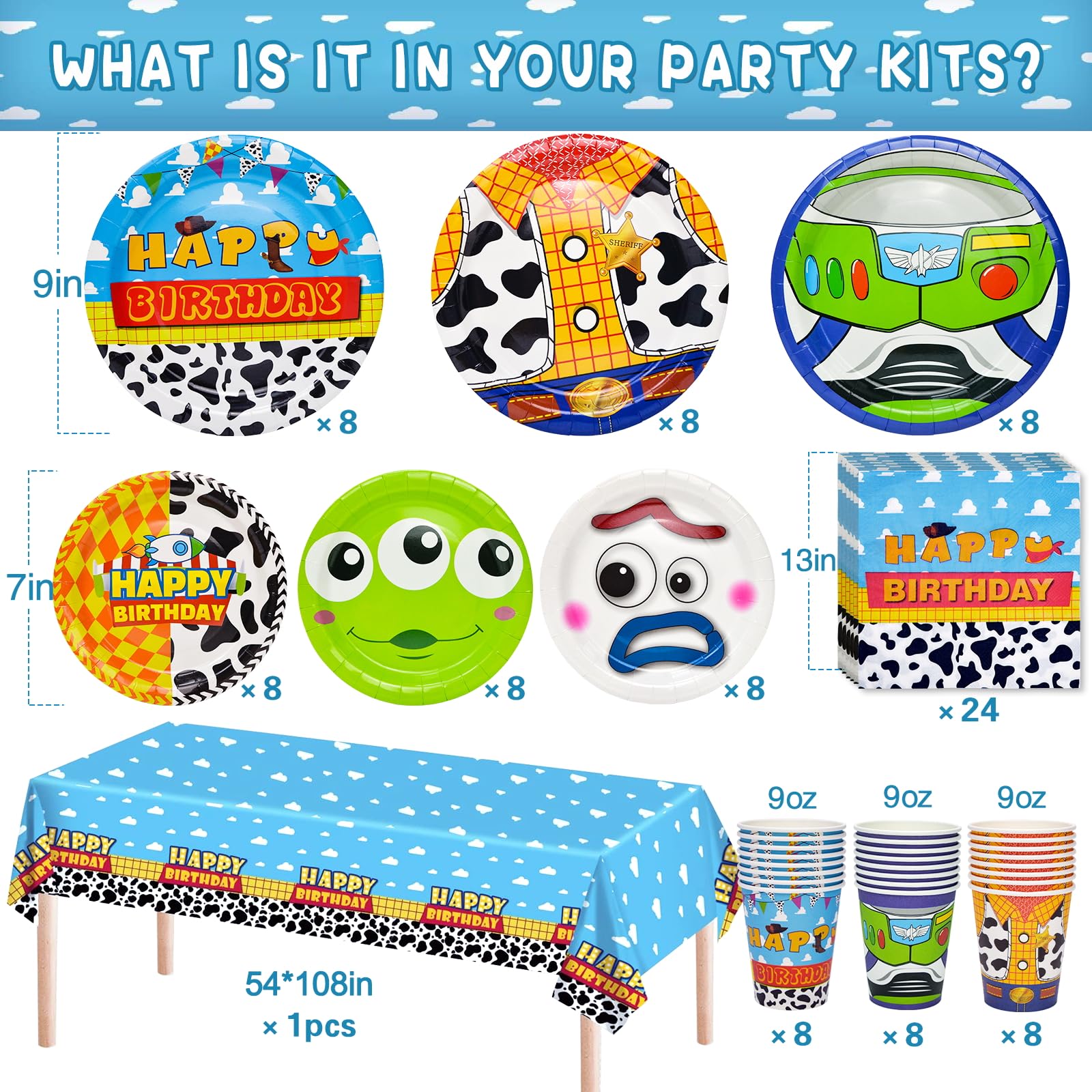 Toy Game Party Birthday Decorations, Toy Birthday Party Favors Supplies 97 Pcs Including Disposable Dinnerware Set Including Tablecloth, Paper Plates, Cups, Napkin, Serves 24 Guest