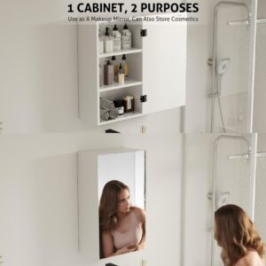 eclife 24" Bathroom Medicine Cabinet W/Mirror, Single Door Bathroom White Wall Mount Mirror Cabinet, Hanging Triple Shelf Storage Cabinet Opens Left and Right