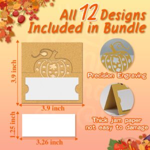 48 Pcs Thanksgiving Place Cards Thankful Greeting Cards Maple Leaf Pumpkin Turkey Place Cards for Table Setting, Thanksgiving Place Settings for Dinner(3.9 x 3.9 inches)