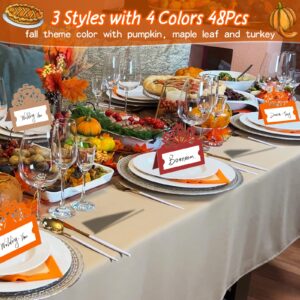 48 Pcs Thanksgiving Place Cards Thankful Greeting Cards Maple Leaf Pumpkin Turkey Place Cards for Table Setting, Thanksgiving Place Settings for Dinner(3.9 x 3.9 inches)