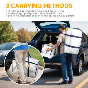 HealSmart 4 Pack Large Moving Bags with Zippers & Handles, Moving Supplies with lids, Heavy Duty Totes for Space Saving, Fold Flat, Moving and Storing, Clear