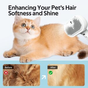 Pet Grooming Brush with Electronic Mist Spray - Gentle Deshedding Tool for Cats & Dogs, Reduces Shedding, Easy to Use, Soft Bristles, Promotes Healthy Coat-Comes with a hair smoothing comb-White