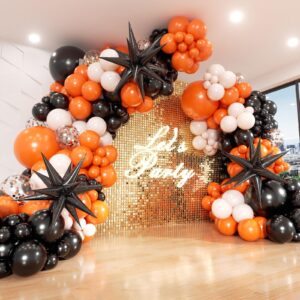 orange and black balloon garland arch kit, 18 12 10 5 inch orange black and white balloons with balloons for birthday graduation halloween party decorations