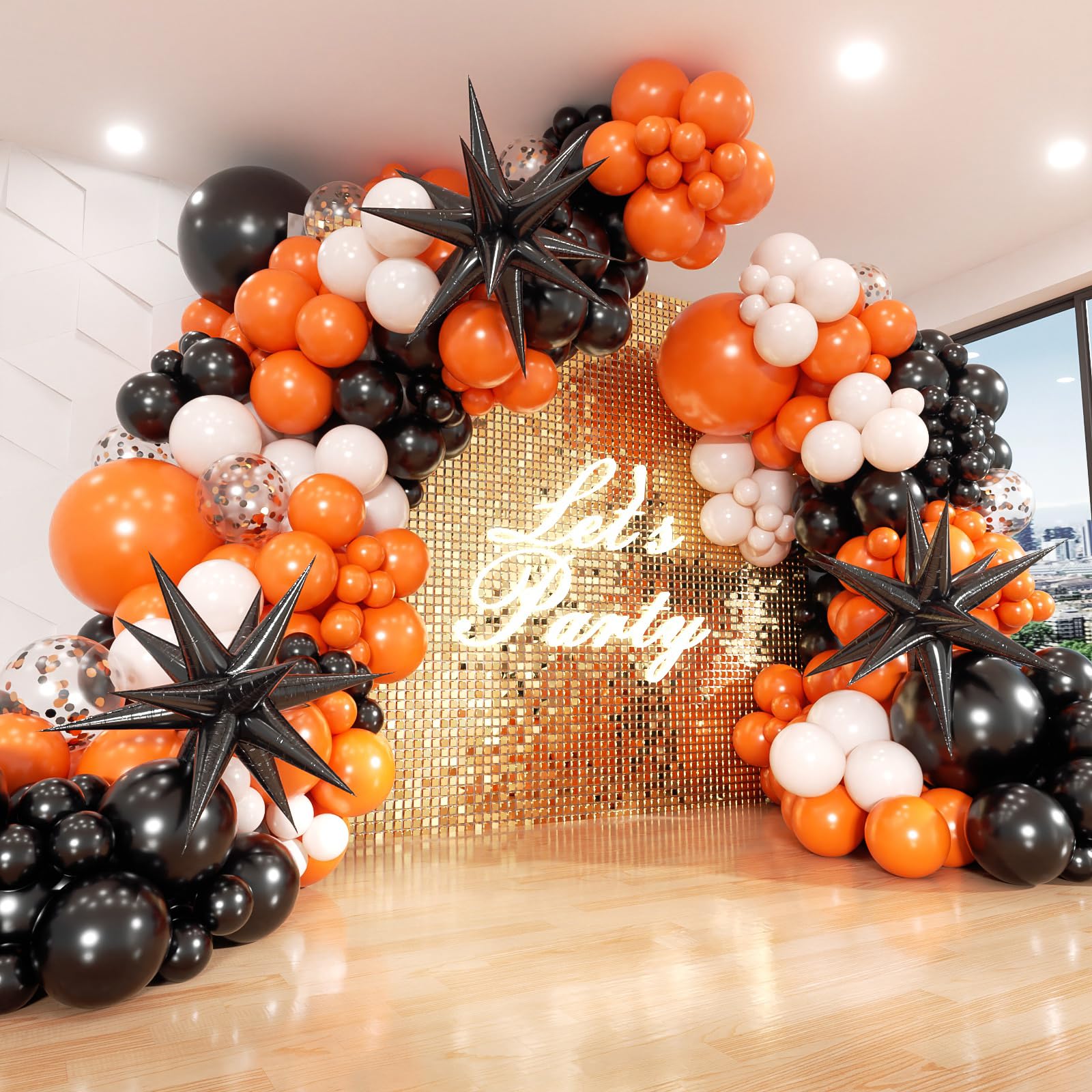 Orange and Black Balloon Garland Arch Kit, 18 12 10 5 Inch Orange Black and White Balloons with Balloons for Birthday Graduation Halloween Party Decorations