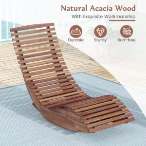 Nightcore Rocking Outdoor Lounger Chair with Slatted Design, Acacia Wood Outdoor Lounger with High Back, Outdoor Wooden Sun Lounger for Backyard, Sunbathing, Garden (2)