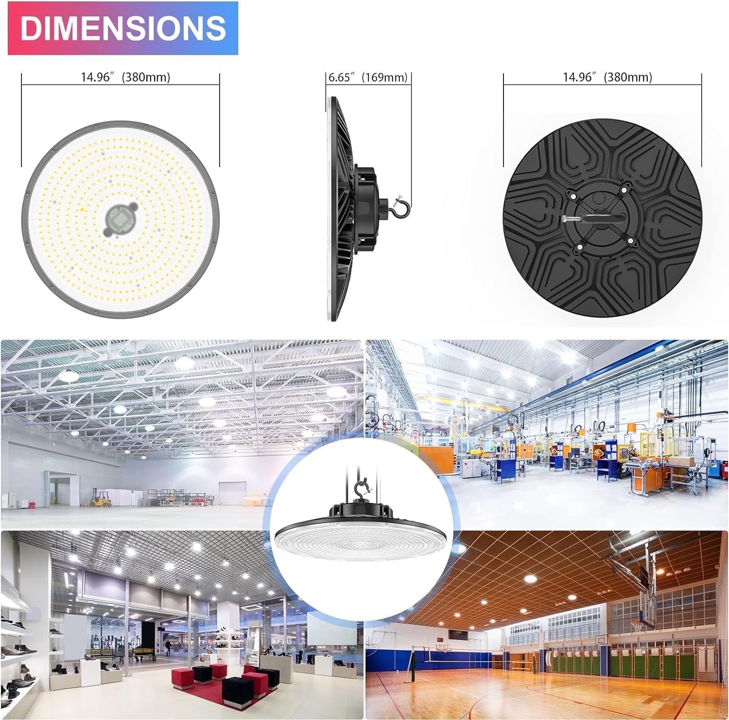 OPENLUX 9 Pack 240W UFO LED High Bay Light 36,000lm 5000K UL Listed Dimmable High Bay LED Shop Light (Dimmer/Remote Controller Included) LED Warehouse Lights 5' Cable AC 100-277V