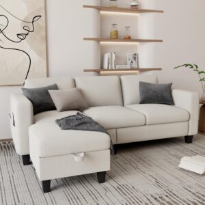 small sectional couch, 78" l shaped sofa 3 seat modern couch with storage ottoman convertible couches for small space, living room, bedroom, apartment and office - beige