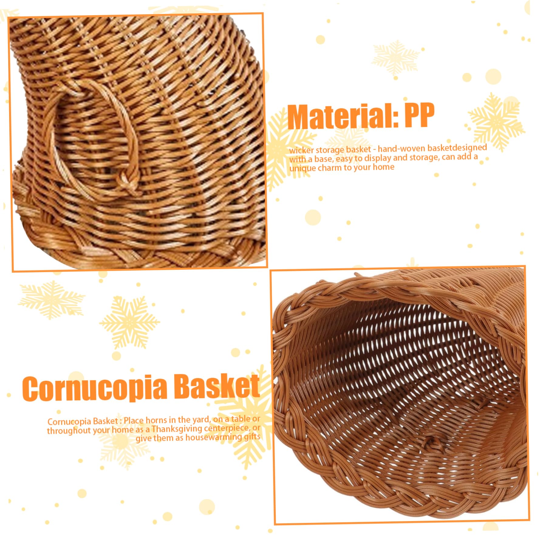 Cornucopia Basket Centerpiece 11 Inch Height Christmas Cornucopia Centerpiece Horn Shape Weaven Basket Table Decorations for Fall Harvest Thanksgiving Decor Collectible Figurines