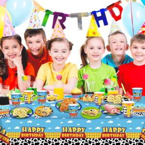 Toy Game Party Birthday Decorations, Toy Birthday Party Favors Supplies 97 Pcs Including Disposable Dinnerware Set Including Tablecloth, Paper Plates, Cups, Napkin, Serves 24 Guest