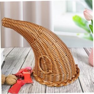 Cornucopia Basket Centerpiece 11 Inch Height Christmas Cornucopia Centerpiece Horn Shape Weaven Basket Table Decorations for Fall Harvest Thanksgiving Decor Collectible Figurines