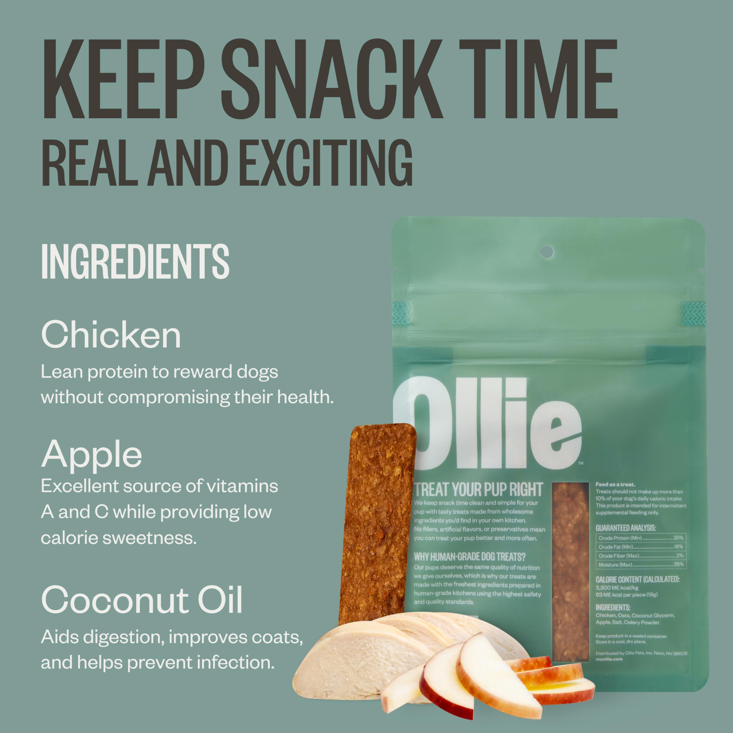 Ollie Belly Rubs Dog Probiotic Chews - Probiotics for Dogs and Ollie Chicken and Apple Recipe Jerky Dog Treats - Dog Jerky Treats All Natural