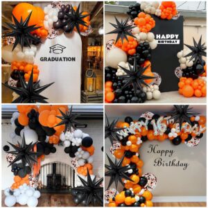 Orange and Black Balloon Garland Arch Kit, 18 12 10 5 Inch Orange Black and White Balloons with Balloons for Birthday Graduation Halloween Party Decorations