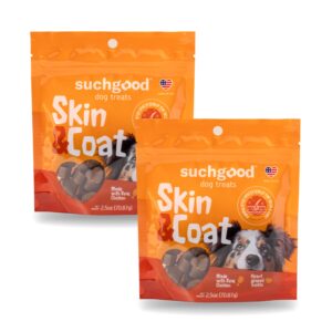 SuchGood Skin and Coat Dog Treats - 70 Count Advanced Omega Skin and Coat Support Chews for All Breed Sizes, Premium Salmon and Flaxseed Oil for Dogs - (Chicken Flavor, 2 Pack)