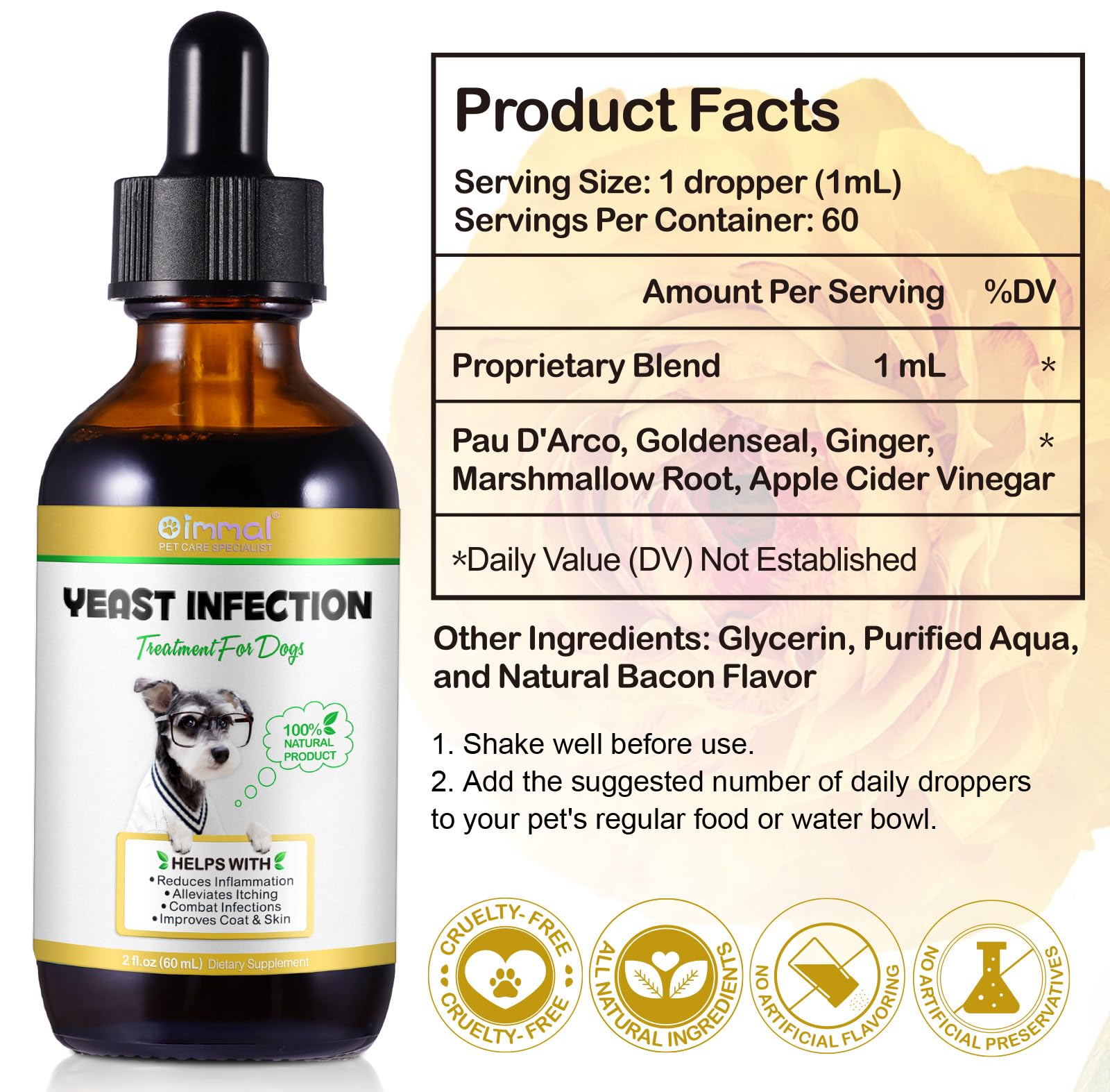 Yeast Infection Treatment for Dogs, Naturally Supports Dog Healthy Itch Relief, Ear Infection Treatment, Dogs Allergy Relief, Inflammation Relief & More, 60ml