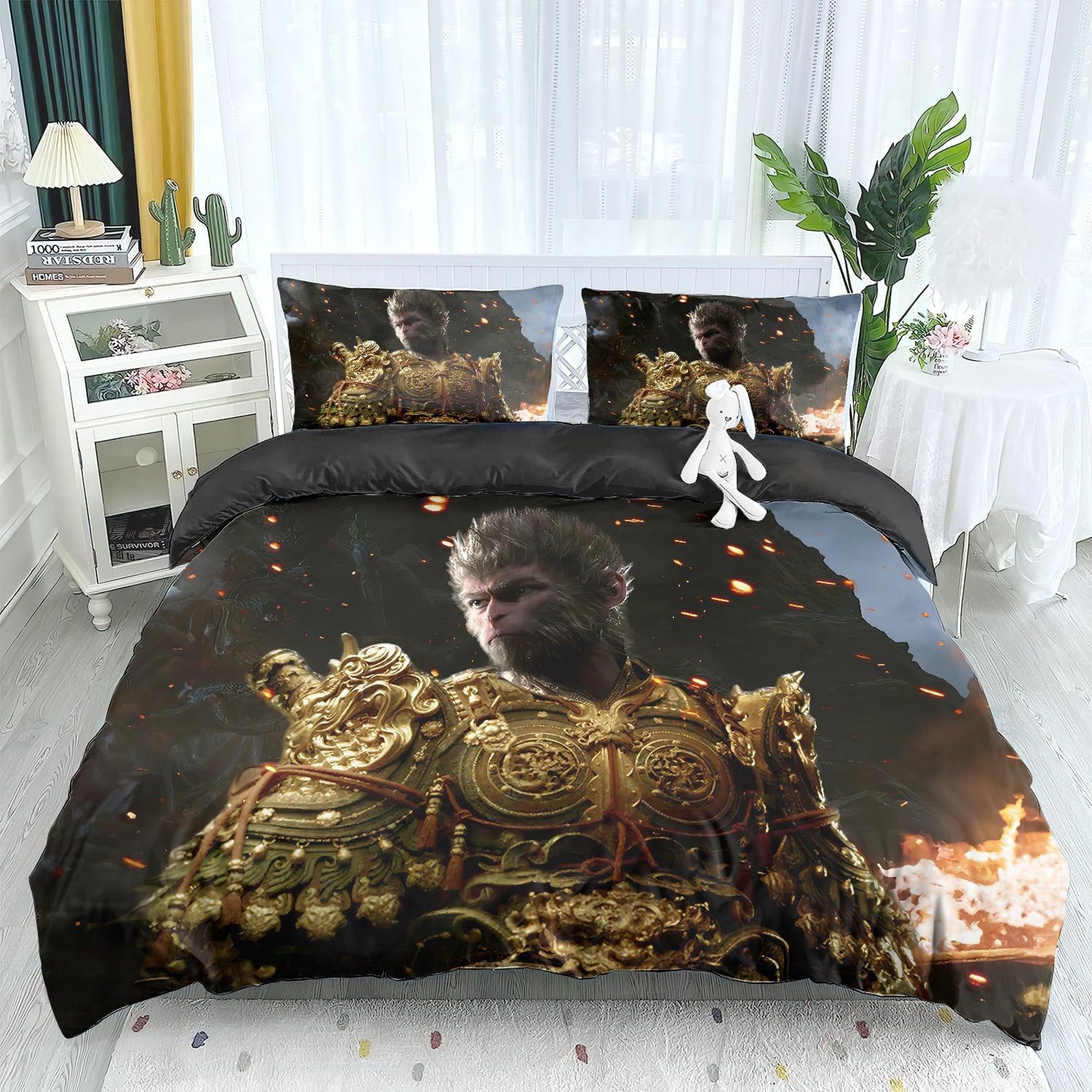 noxozoqm Game Black Myth Wukong 3-Pcs Bed Duvet Cover Set with 1 Duvet Cover + 2 Pillowcases, Game Black Myth Wukong Merch (3,Queen 90x90in + 20x30in)