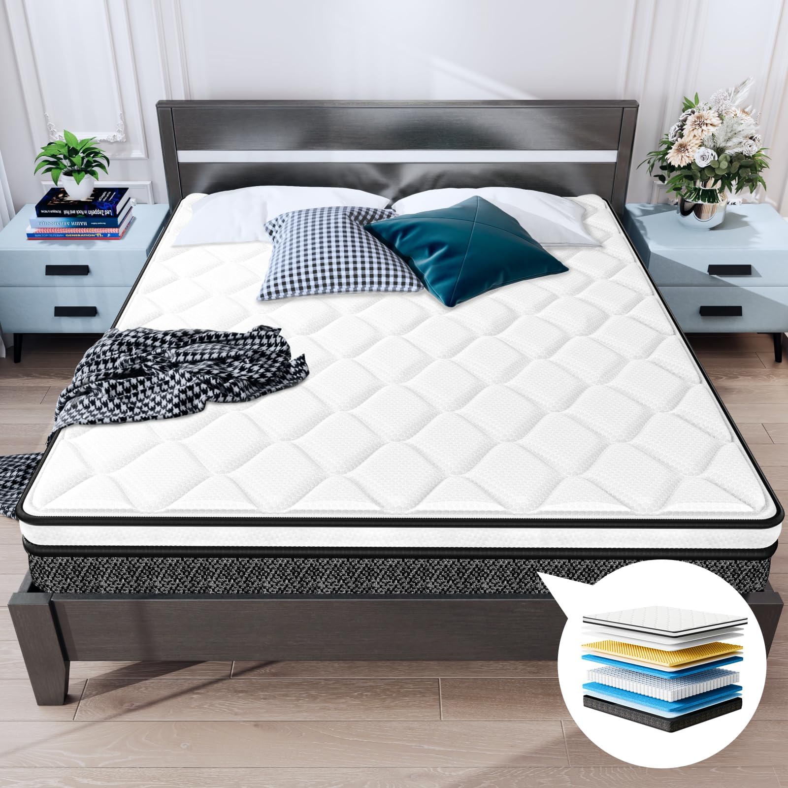 Skyday Full Mattresses, 10 Inch Cooling Full Size Mattresses in A Box, Gel Memory Foam Hybrid Mattress for Motion Isolation, Pressure Relief,Medium Firm, Breathable, CertiPUR-US, 75"x 54"x10"