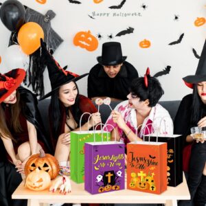 Funnymoom 24 Pcs Christian Halloween Bags with Handle Gift Pumpkin Religious Halloween Trick or Treat Candy Bags Paper Halloween Party Favor Bags Decoration Supplies Goodie Bags for Party Favor