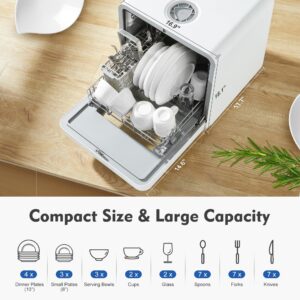 LMP Portable dishwasher countertop with 4.5L Built- in Water Tank,6 programs for washing, No hookup needed,360° Dual Spray,167℉-High-Temp and Air Dry function, mini dishwasher RVs