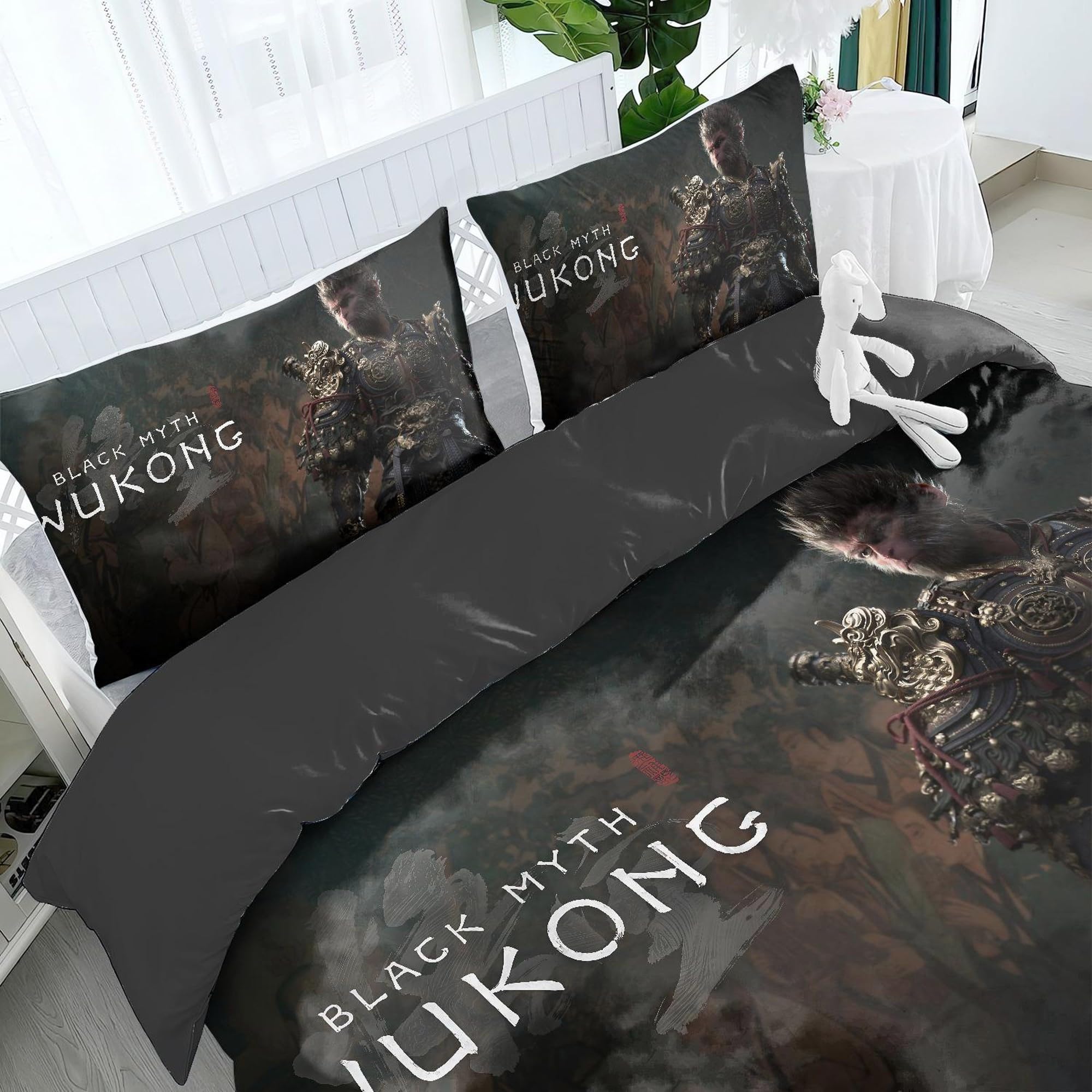 noxozoqm Game Black Myth Wukong 3-Pcs Bed Duvet Cover Set with 1 Duvet Cover + 2 Pillowcases, Game Black Myth Wukong Merch (2,Full (79x90in + 20x30in))