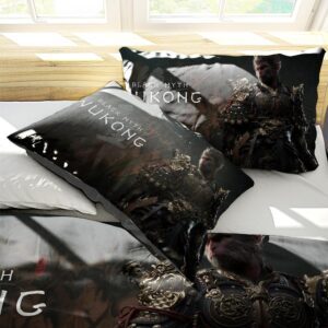 noxozoqm Game Black Myth Wukong 3-Pcs Bed Duvet Cover Set with 1 Duvet Cover + 2 Pillowcases, Game Black Myth Wukong Merch (2,Full (79x90in + 20x30in))