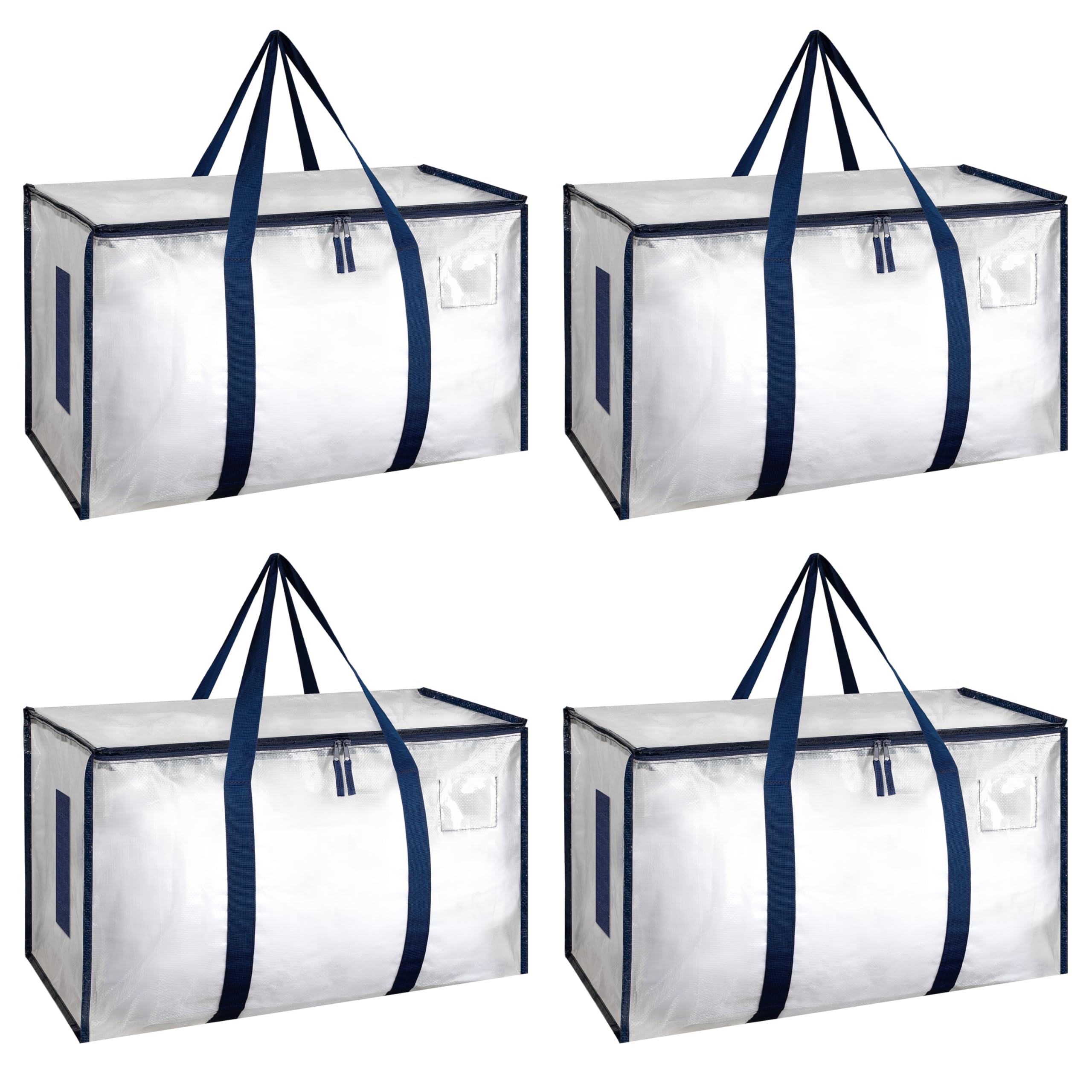 HealSmart 4 Pack Large Moving Bags with Zippers & Handles, Moving Supplies with lids, Heavy Duty Totes for Space Saving, Fold Flat, Moving and Storing, Clear