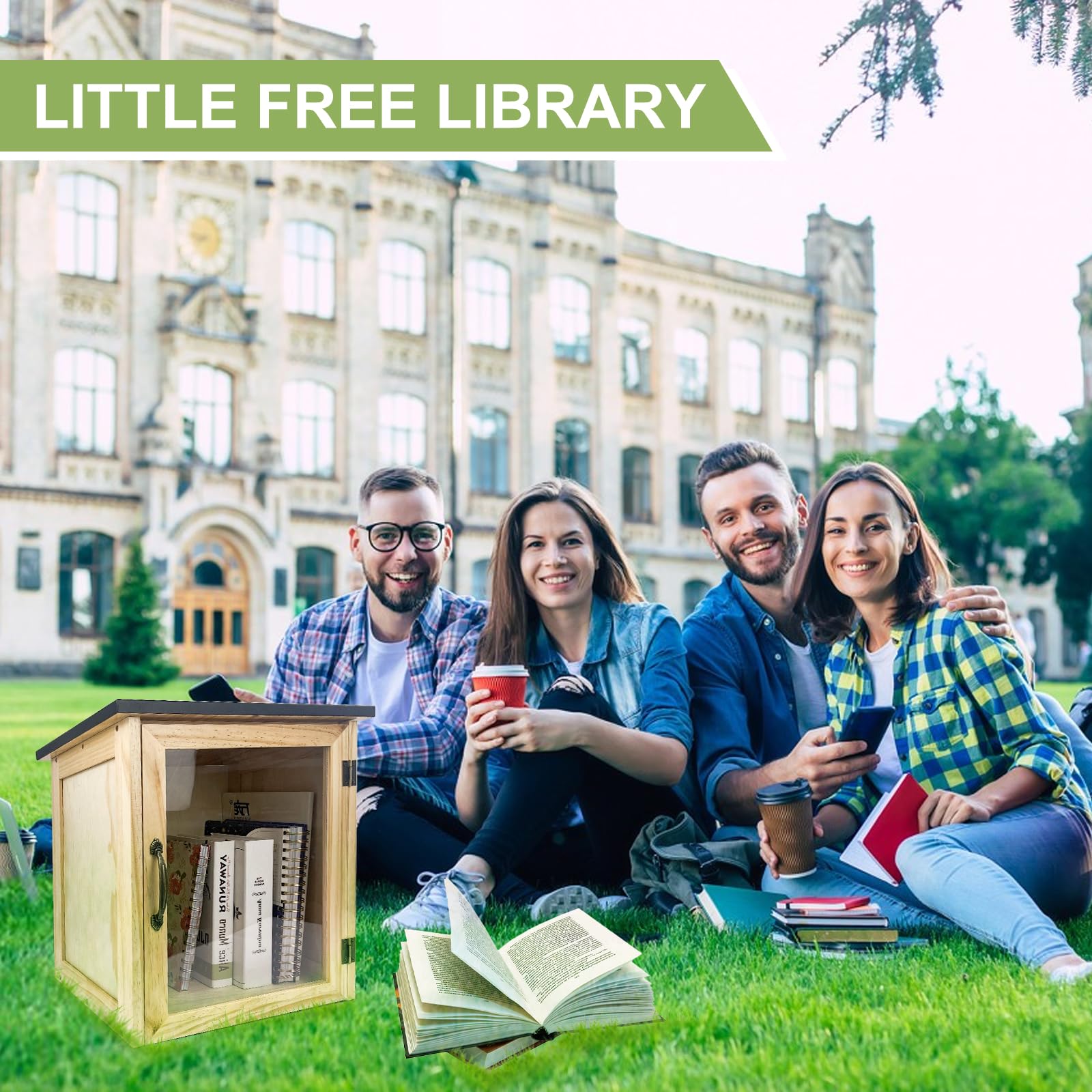 Little Free Library Box Outdoor Sharing Library Free Community Book Box Little Library Storage Bin Community Neighborhood Library Box for Outdoor and Indoors Sharing Books, Snacks, Toys, Dog Treats