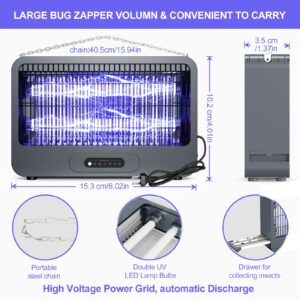 Electric Bug Zapper Indoor, 3500V Fruit Fly Traps for Indoors Home, Fly Zapper Mosquito Trap with Double-Sided Grid and Timer Remote, 2 Extra Blubs (Grey)