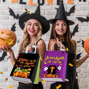 Funnymoom 24 Pcs Christian Halloween Bags with Handle Gift Pumpkin Religious Halloween Trick or Treat Candy Bags Paper Halloween Party Favor Bags Decoration Supplies Goodie Bags for Party Favor