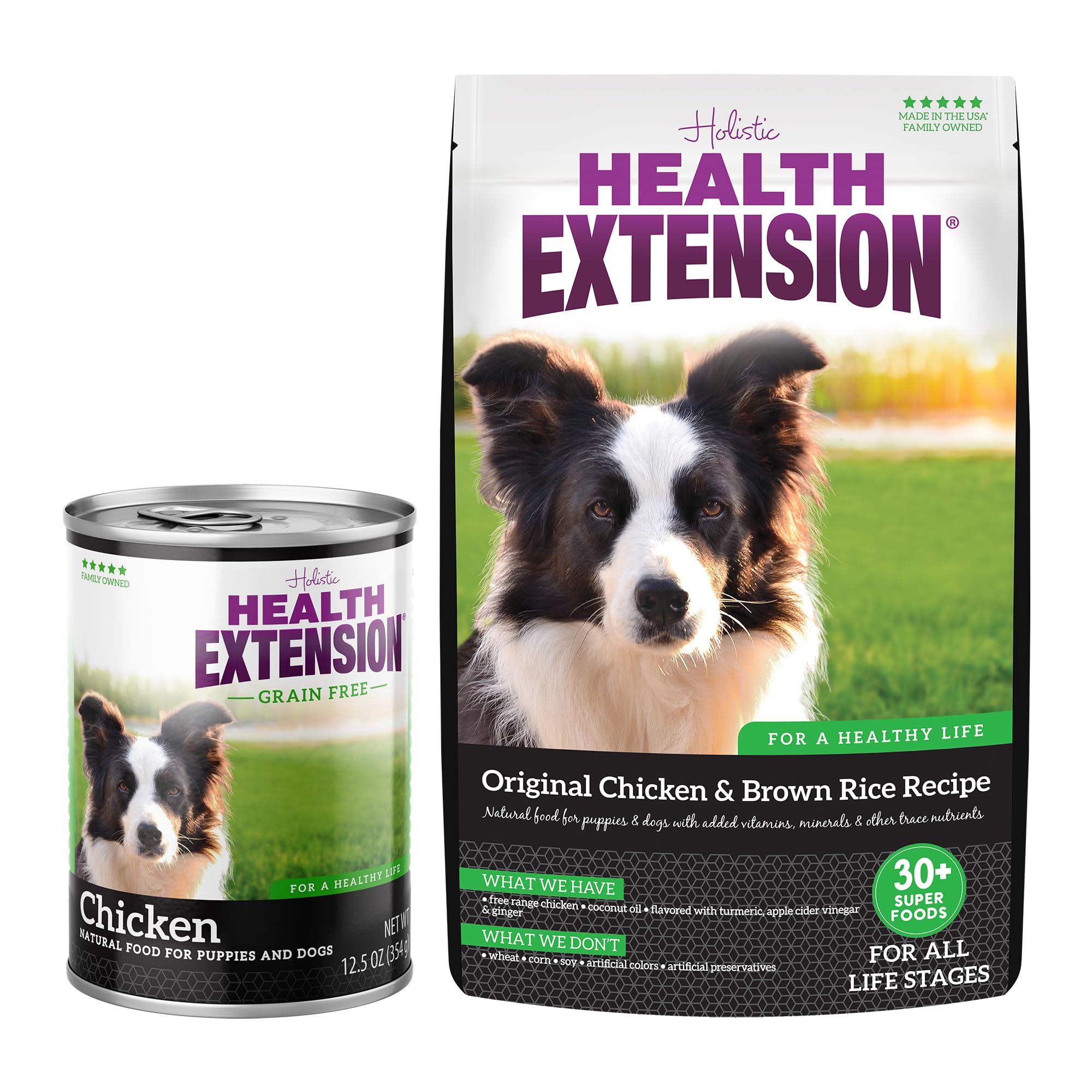 Health Extension Bundle - Wet Dog Food Chicken Recipe (12.5oz Single Can), Dry Dog Food Chicken & Brown Rice Recipe (4 lbs) - High-Protein, A Tasty and Healthy Alternative for Your Dog