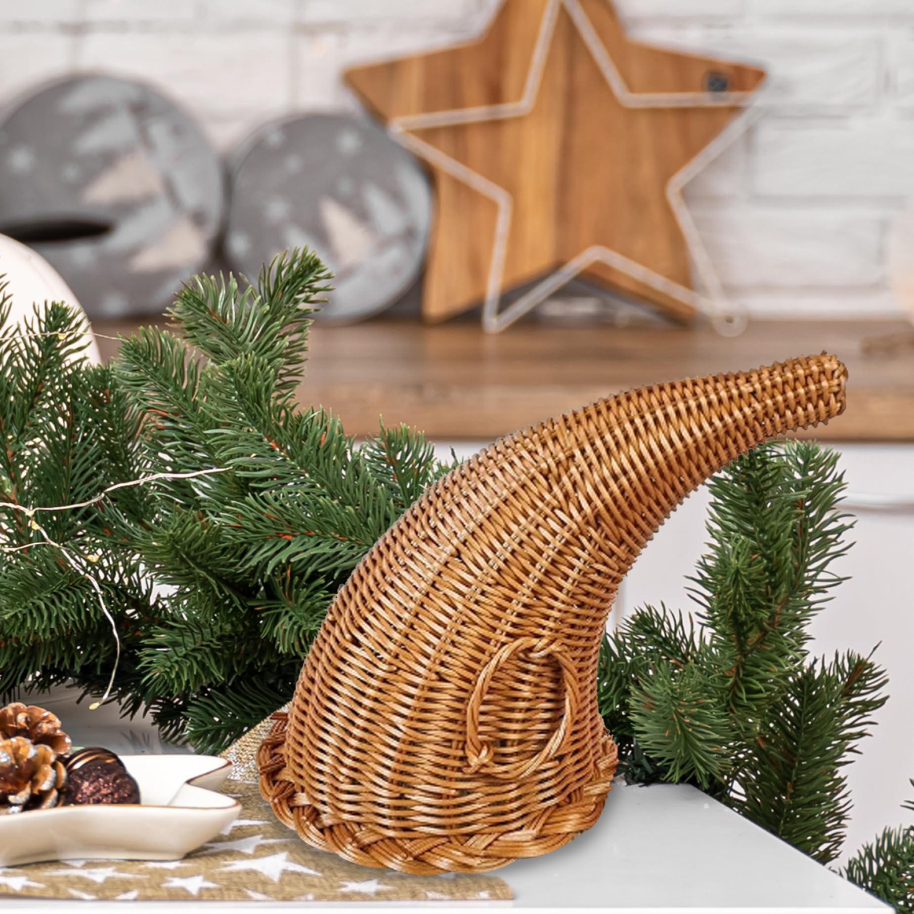 Cornucopia Basket Centerpiece 11 Inch Height Christmas Cornucopia Centerpiece Horn Shape Weaven Basket Table Decorations for Fall Harvest Thanksgiving Decor Collectible Figurines