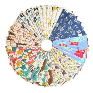 48pcs Cat Charm Packs Fabric Squares 5" x 5",Quilting Cotton Fabric Bundles Precut Fabric Pathwork for Quilting,Sewing and Scrapbooking(Cat Theme)