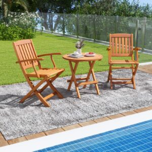 Tangkula Patio Wood Folding Chair Set of 2, Outdoor Eucalyptus Wood Dining Chairs w/Armrests & Slatted Seat, for Backyard, Porch, Poolside, Lawn, Garden, Load up to 400 LBS (1, Natural)