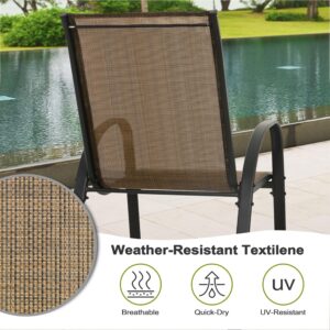 NUU GARDEN Patio Dining Chairs Set of 4, Outdoor Stackable Dining Chairs with High Back, All Weather Textilene Patio Chairs, Metal Frame and Breathable Garden Outdoor Chairs for Backyard Deck, Brown