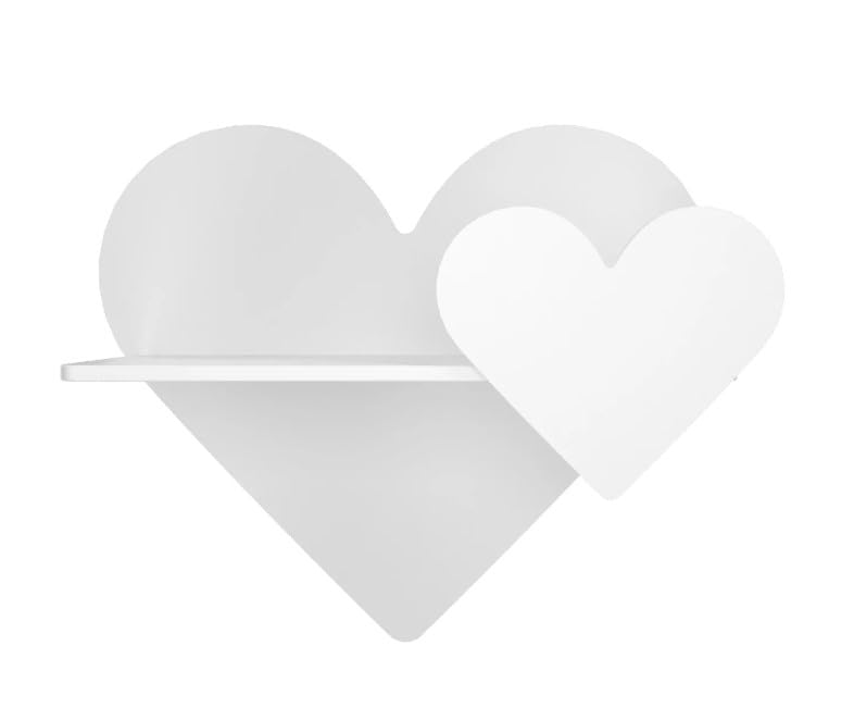 BugyBagy Decorative Heart Floating Wall Mounted Shelf for Bathroom, Bedroom, Living Room, Kitchen, Dining Room, Entryway (White Heart)