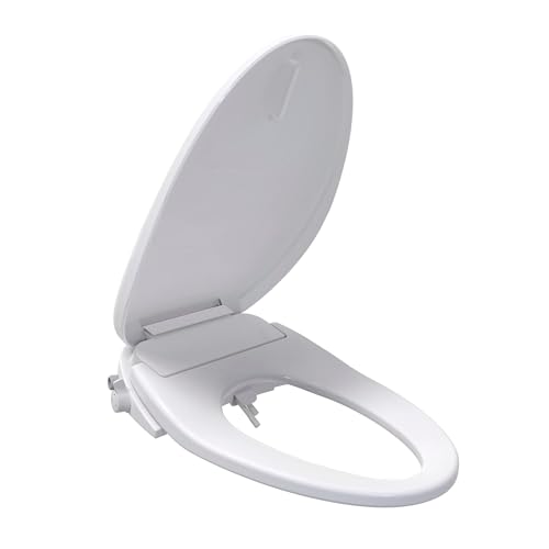 Low Profile Electric Bidet Toilet Adjustable Warm Water and Heated Seat Elongated White Plastic