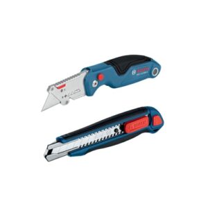 bosch h11-14100-1 2-piece utility knife set | folding and snap-off knives with robust design, integrated blade storage, and belt clip - includes 4 blades