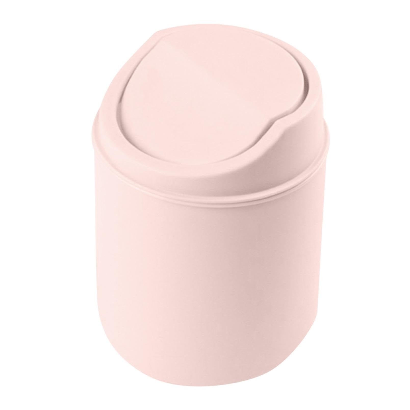 2L Mini Pink Trash Can,Creative Covered Trash Can for Bedroom,Desktop Mini Plastic Waste Garbage Can with Swing Lid,Stylish Countertop Trash Bin,Sundries to Store Mini Plastic Buckets (1 Pcs Gray)