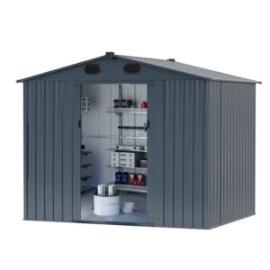 outdoor storage shed, 8' x 6' galvanized steel garden shed with 4 vents & double sliding door, utility tool shed storage house for backyard, patio, lawn