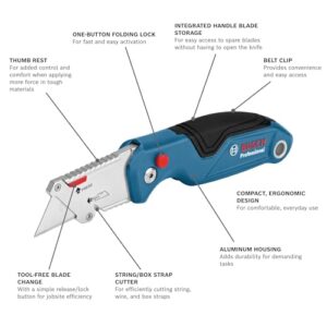 Bosch H11-14100-1 2-Piece Utility Knife Set | Folding and Snap-Off Knives with Robust Design, Integrated Blade Storage, and Belt Clip - Includes 4 Blades