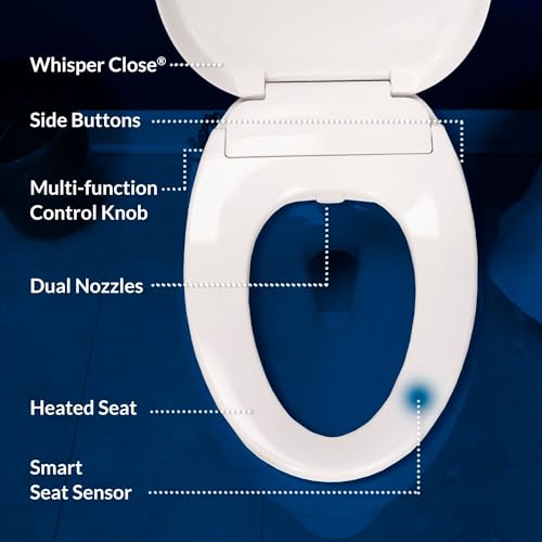 Low Profile Electric Bidet Toilet Adjustable Warm Water and Heated Seat Elongated White Plastic