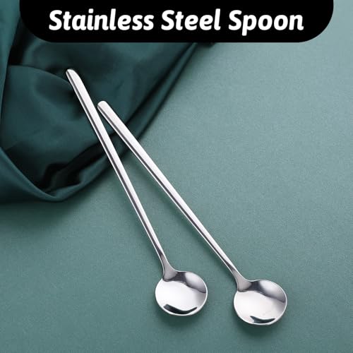 Coffee Spoons, 4 Pcs 6.7 Inch Stainless Steel Coffee Stir Spoons Long Handle Ice Tea Spoon Cocktail Stirring Spoons Coffee Bar Accessories for Coffee Tea Dessert Cake Ice Cream (Silver)